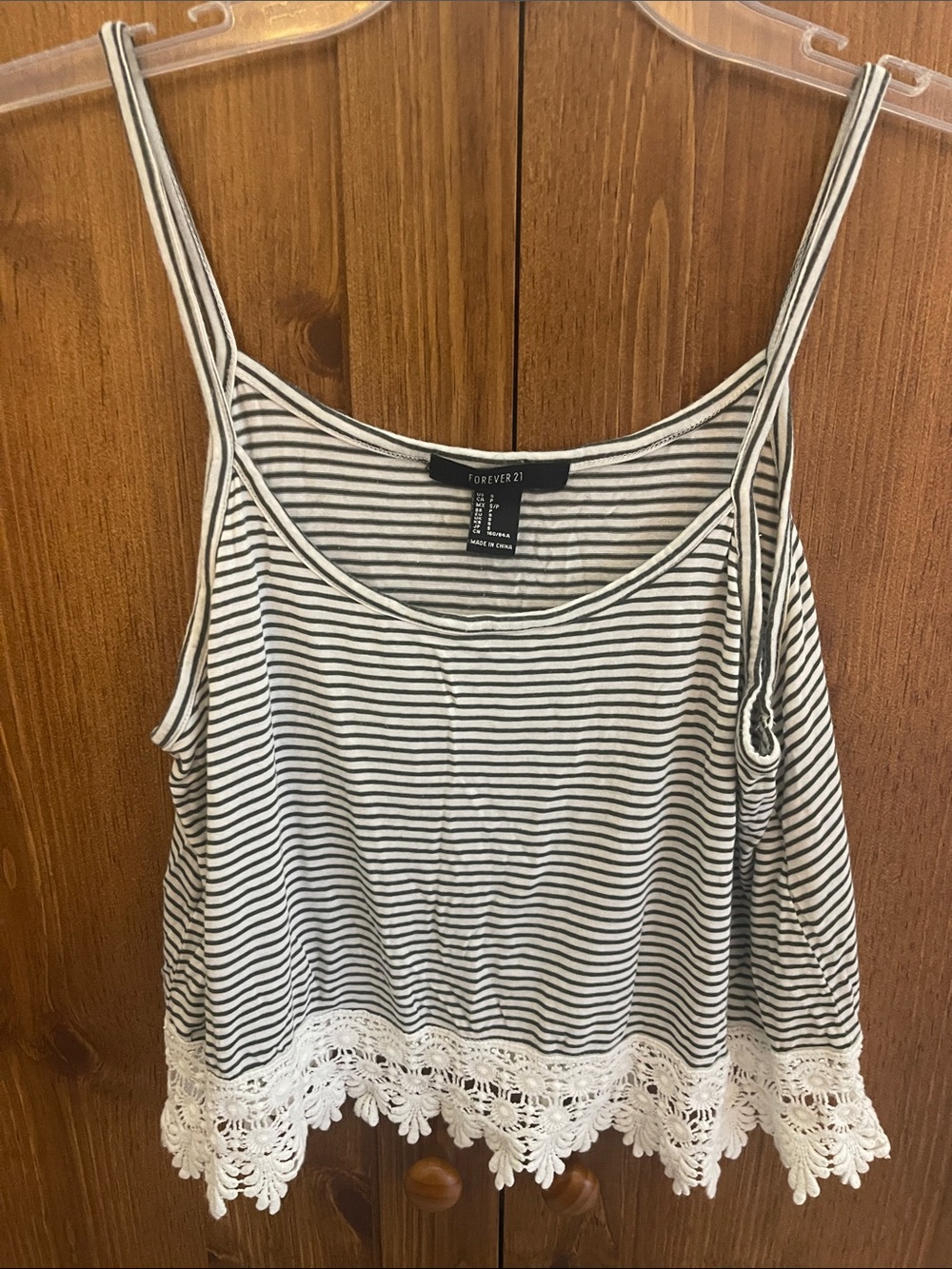 Forever 21 Black & White Striped Camisole with Crochet Lace Hem